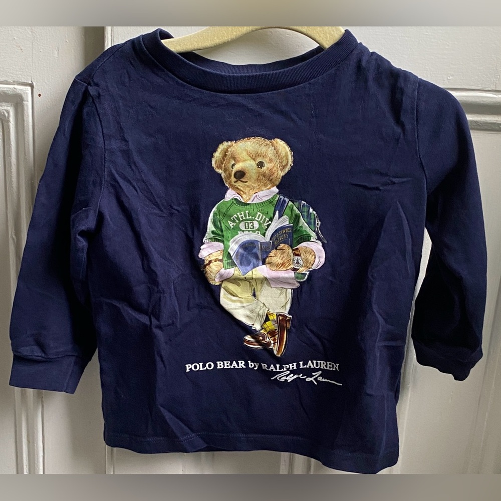 Polo by Ralph Lauren Kids Long Sleeve Navy Shirt with Bear Design